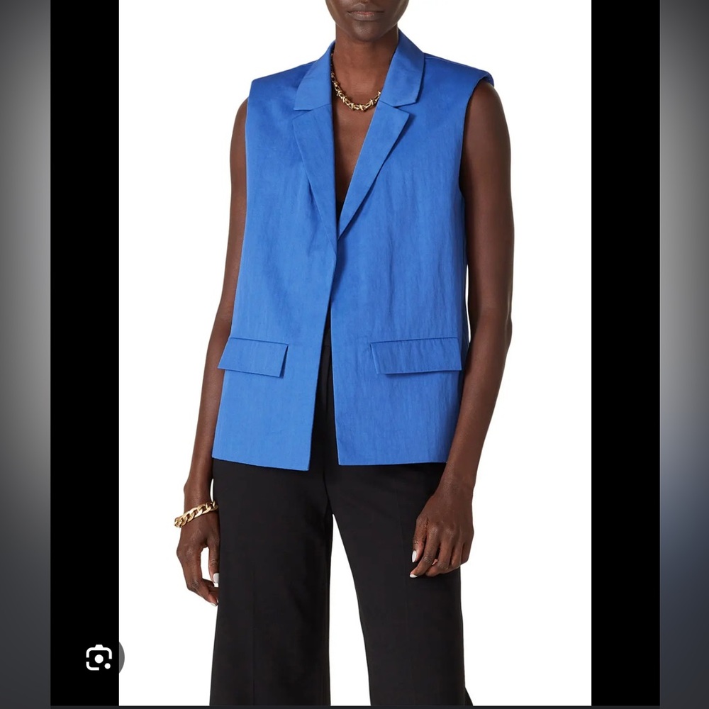 Jason‎ Wu Women's Blue Sleeveless Blazer Vest Shoulder Pads Flap Pockets Size 8